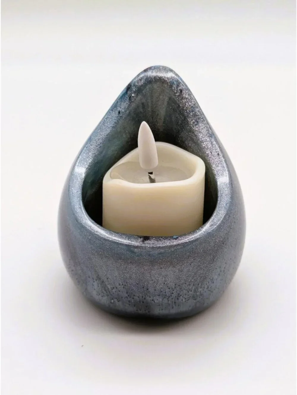 Teardrop Resin LED Candle Holder With Battery-Operated Candle Metallic Blue Fini